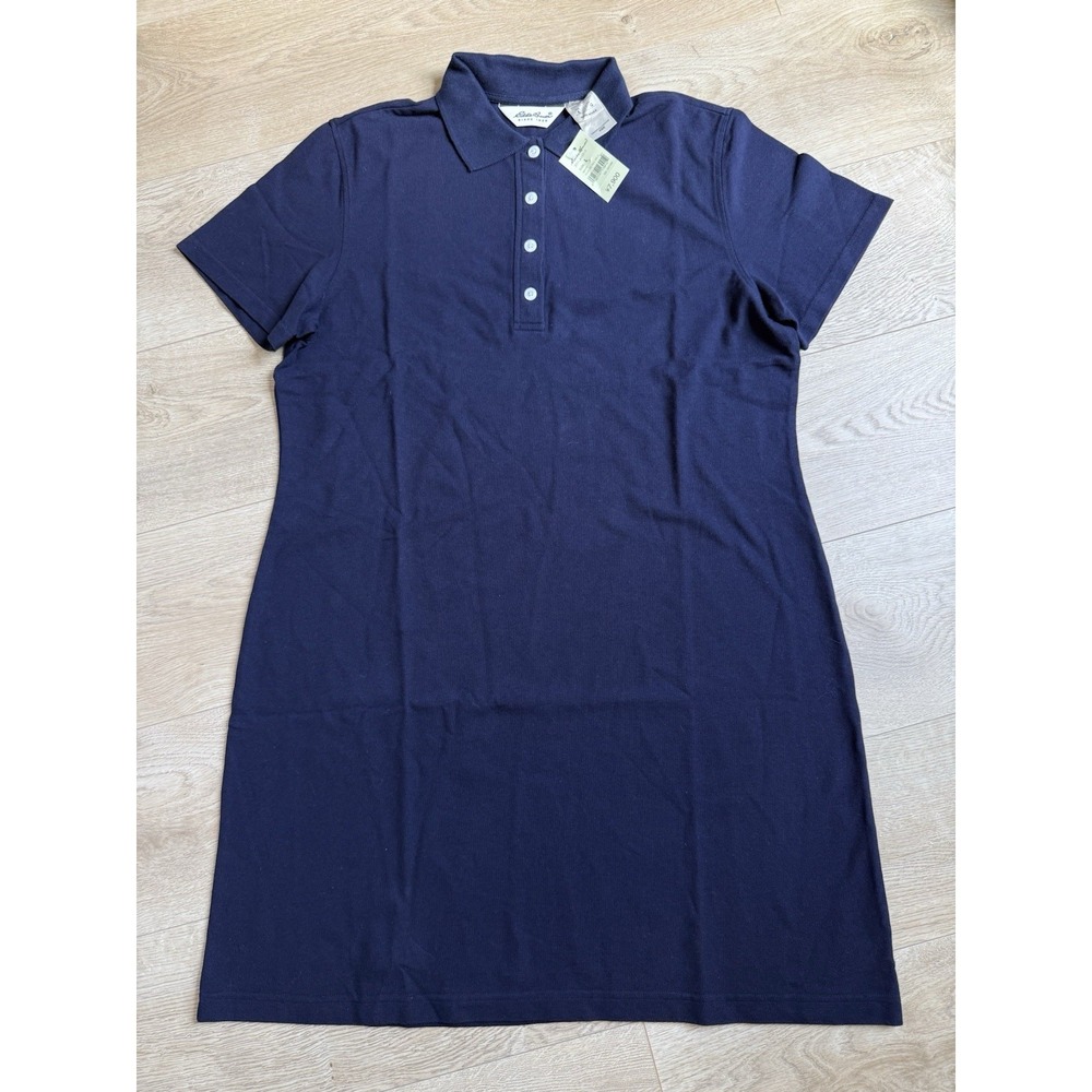 NWT Vintage Eddie Bauer USA made Navy Polo Short Sleeve Dress Cotton Size L